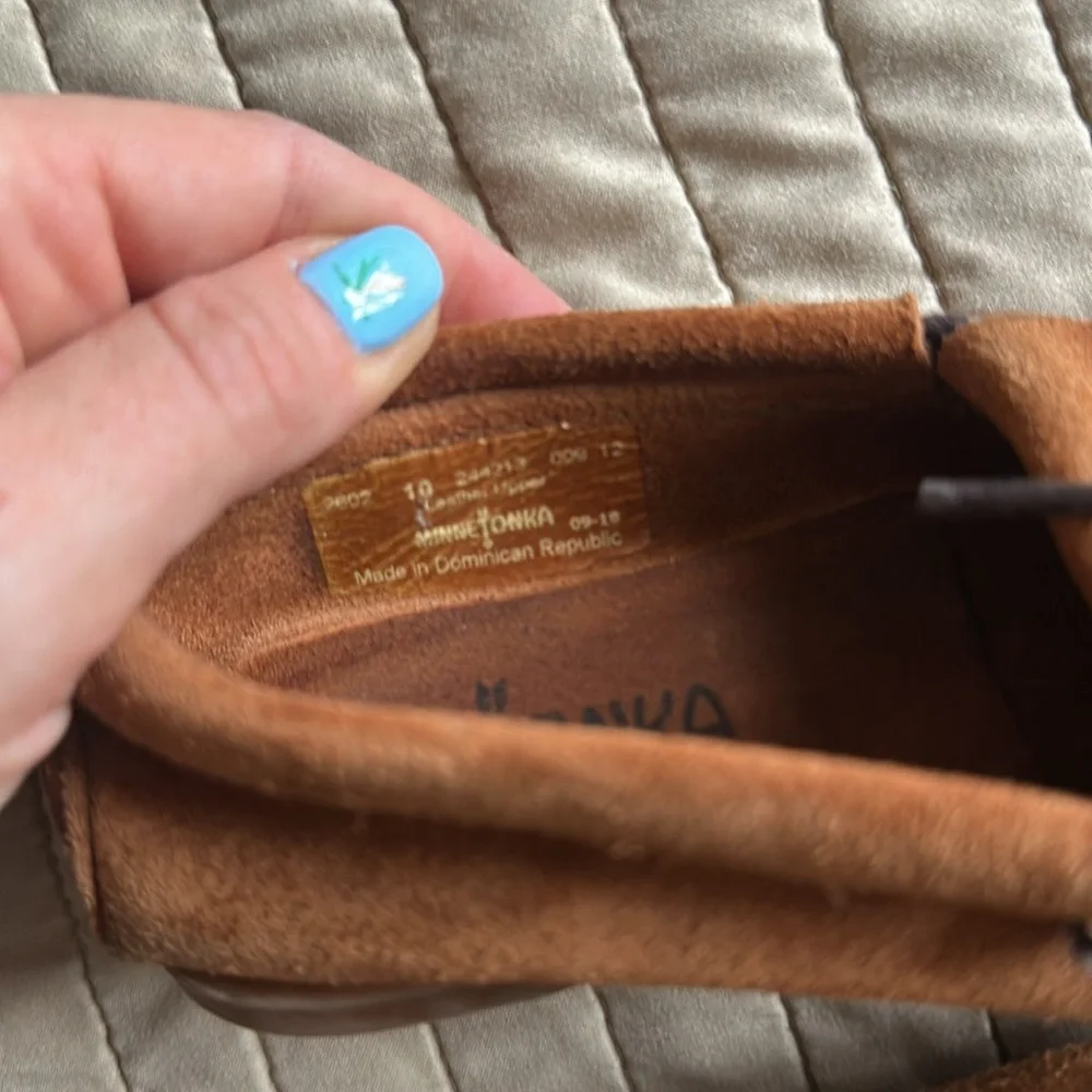 Minnetonka Brown Moccasins with Embroidered Design